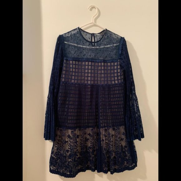 NWT Blue Lace Foxiedoxie Dress with Flare Sleeves - Picture 1 of 5